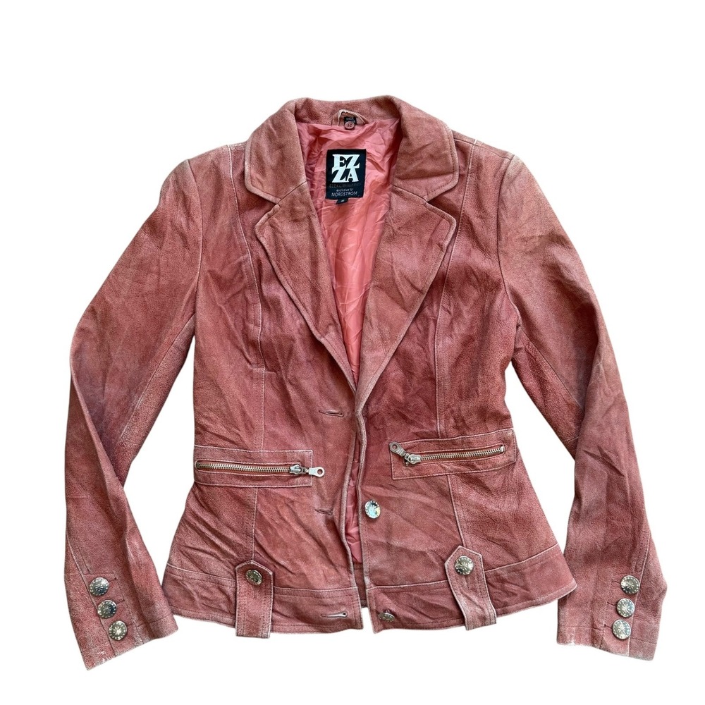 EZZA Michael Hoban Pink Leather Blazer Jacket Zipper Detail Small